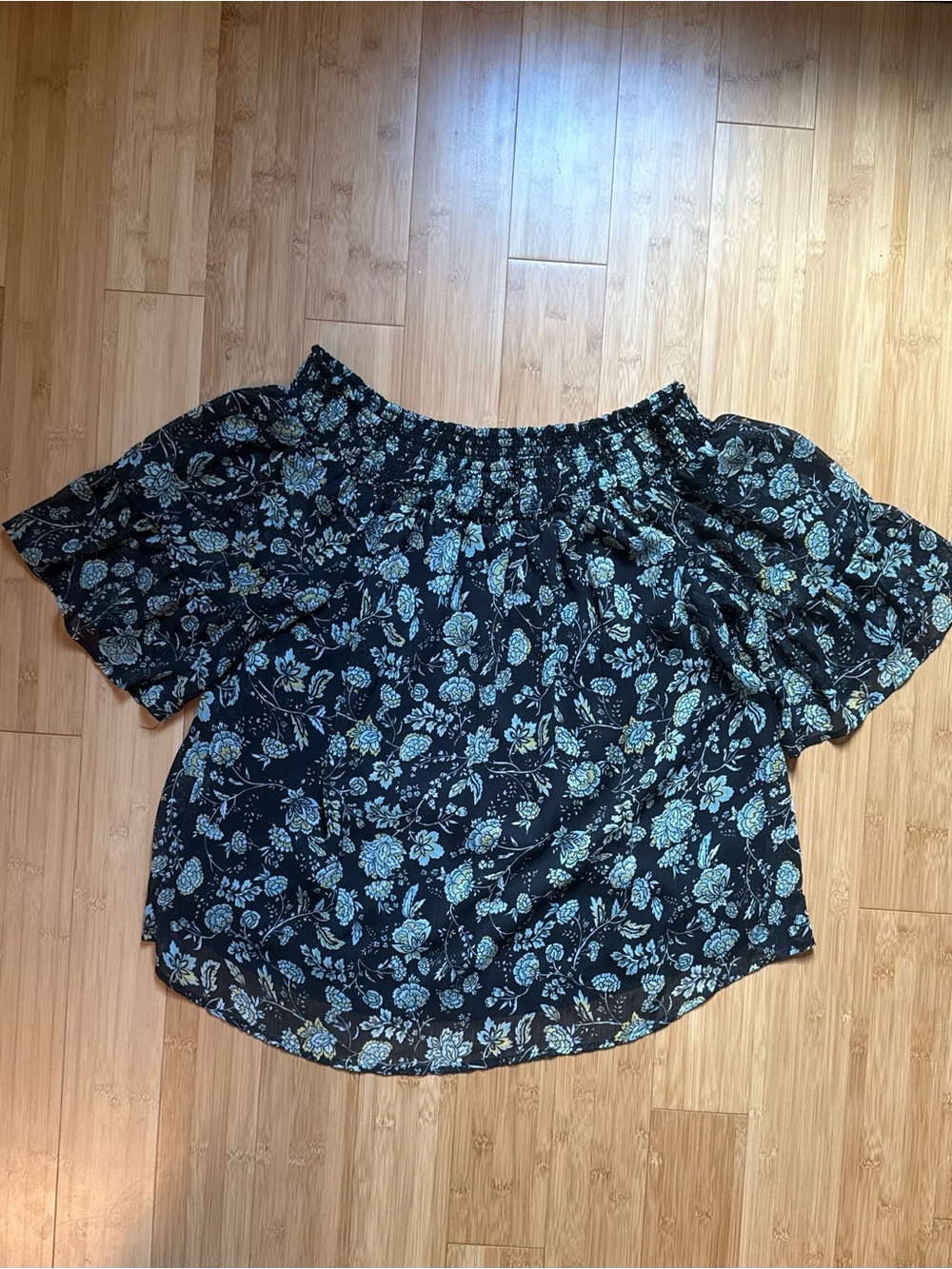 torrid Black Off-Shoulder Floral Blouse with Light Blue Accents